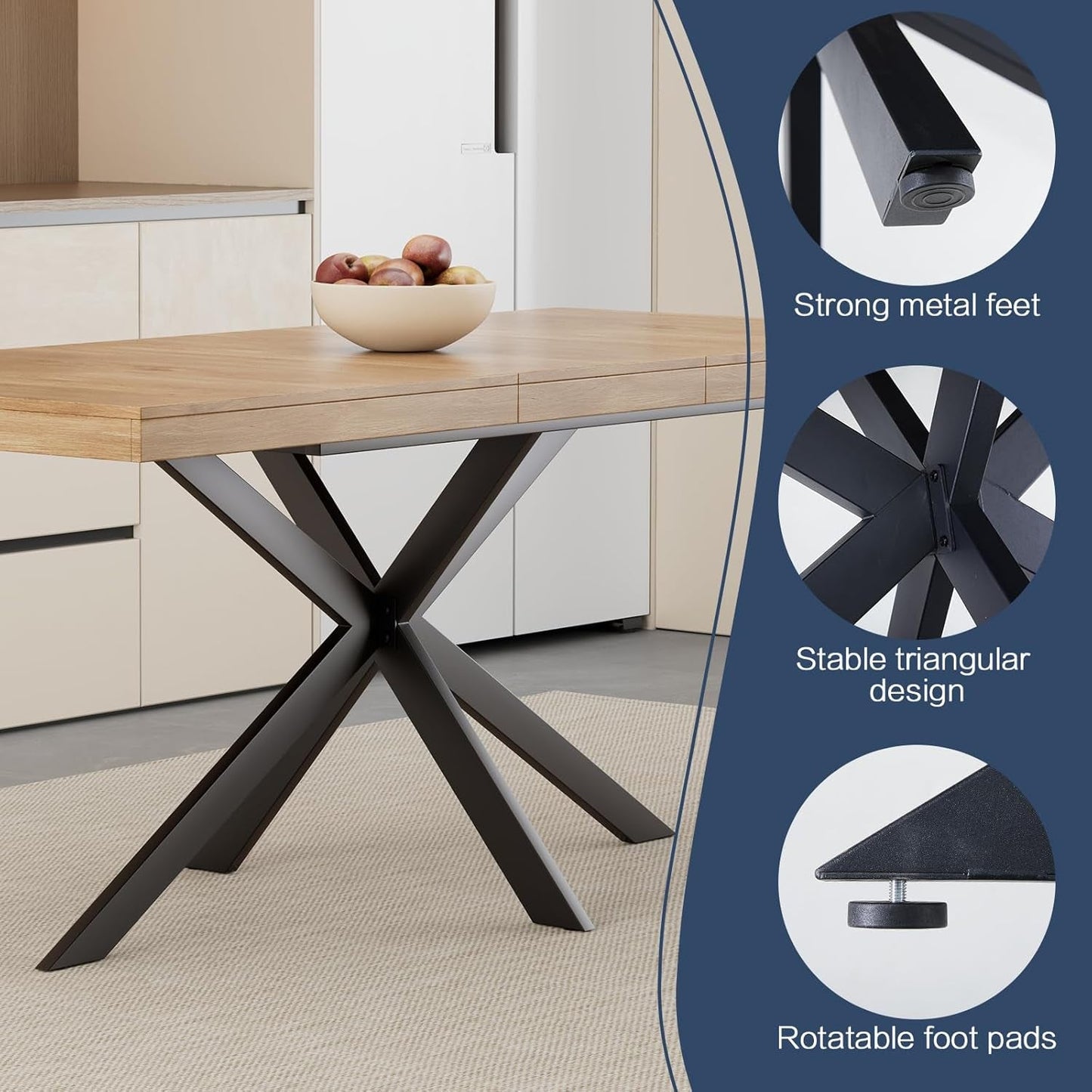 Extendable Wood Dining Table Removable Leaves 55to70in-4