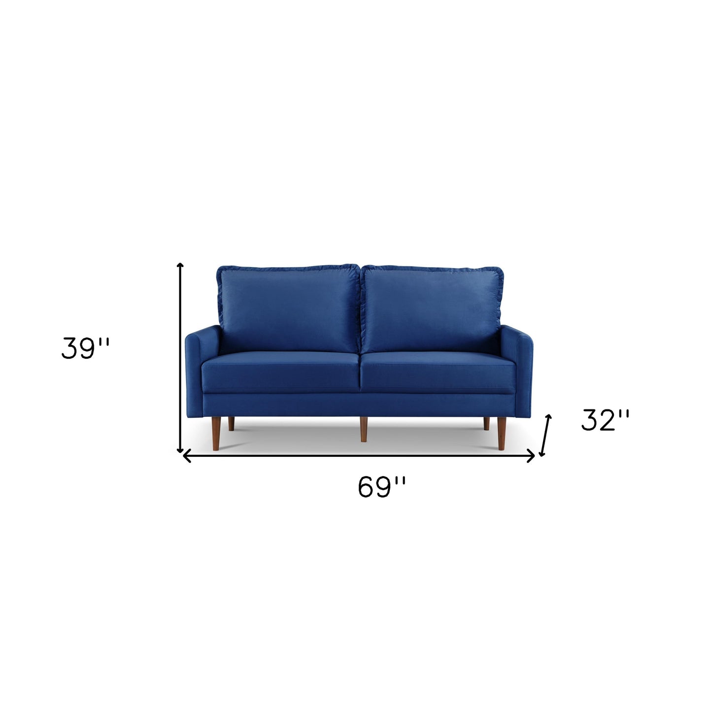 69" Blue Velvet Sofa With Dark Brown Legs-6