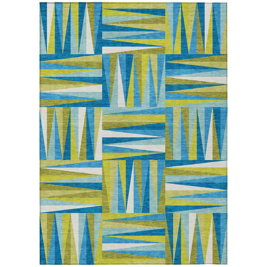 10' X 14' Teal Blue Green And Ivory Geometric Washable Indoor Outdoor Area Rug-1