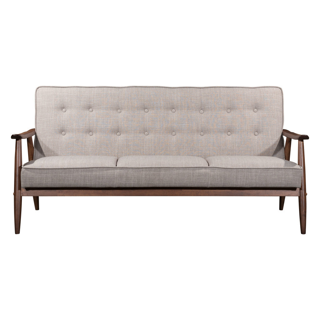 69" Beige Polyester Sofa With Brown Legs-2