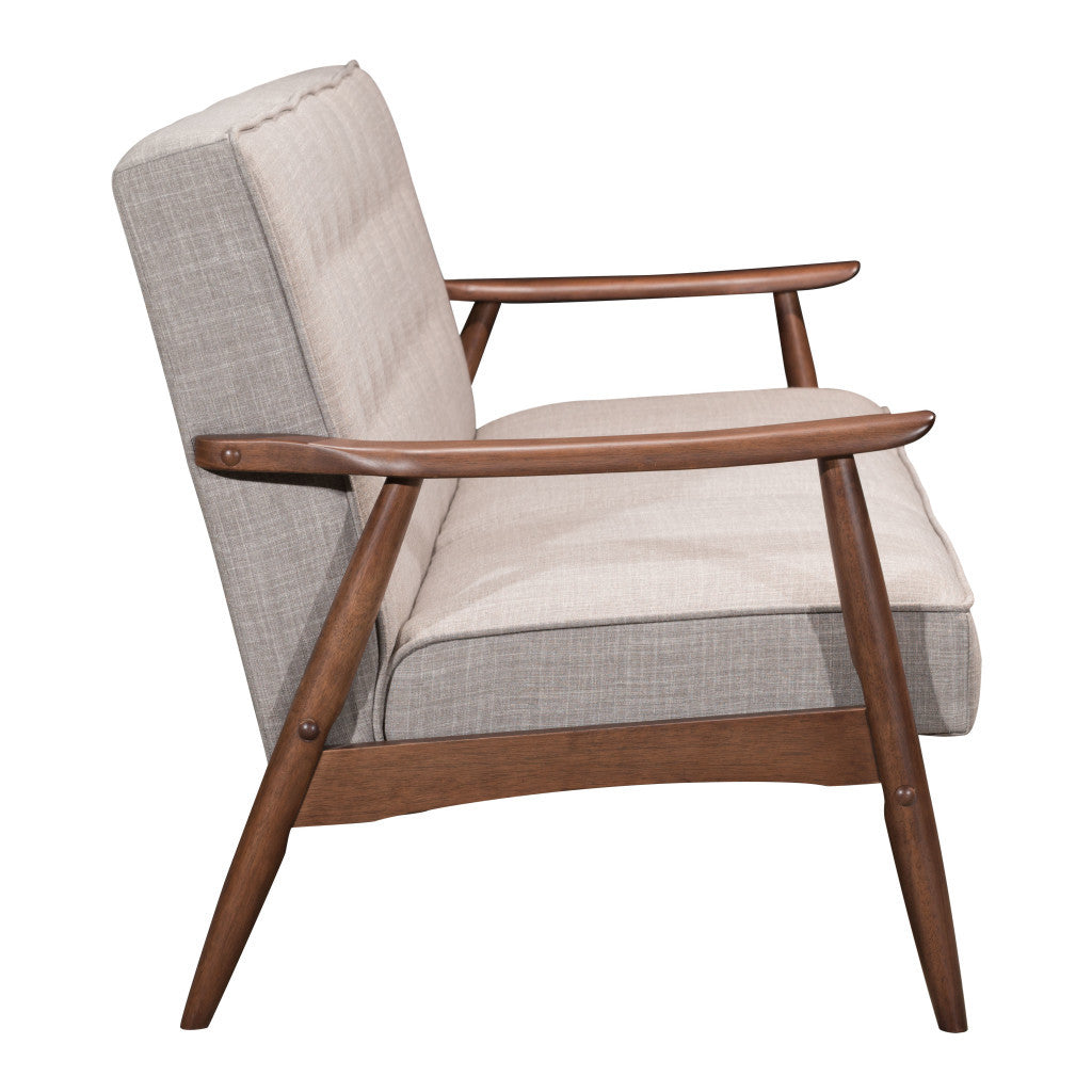 69" Beige Polyester Sofa With Brown Legs-4