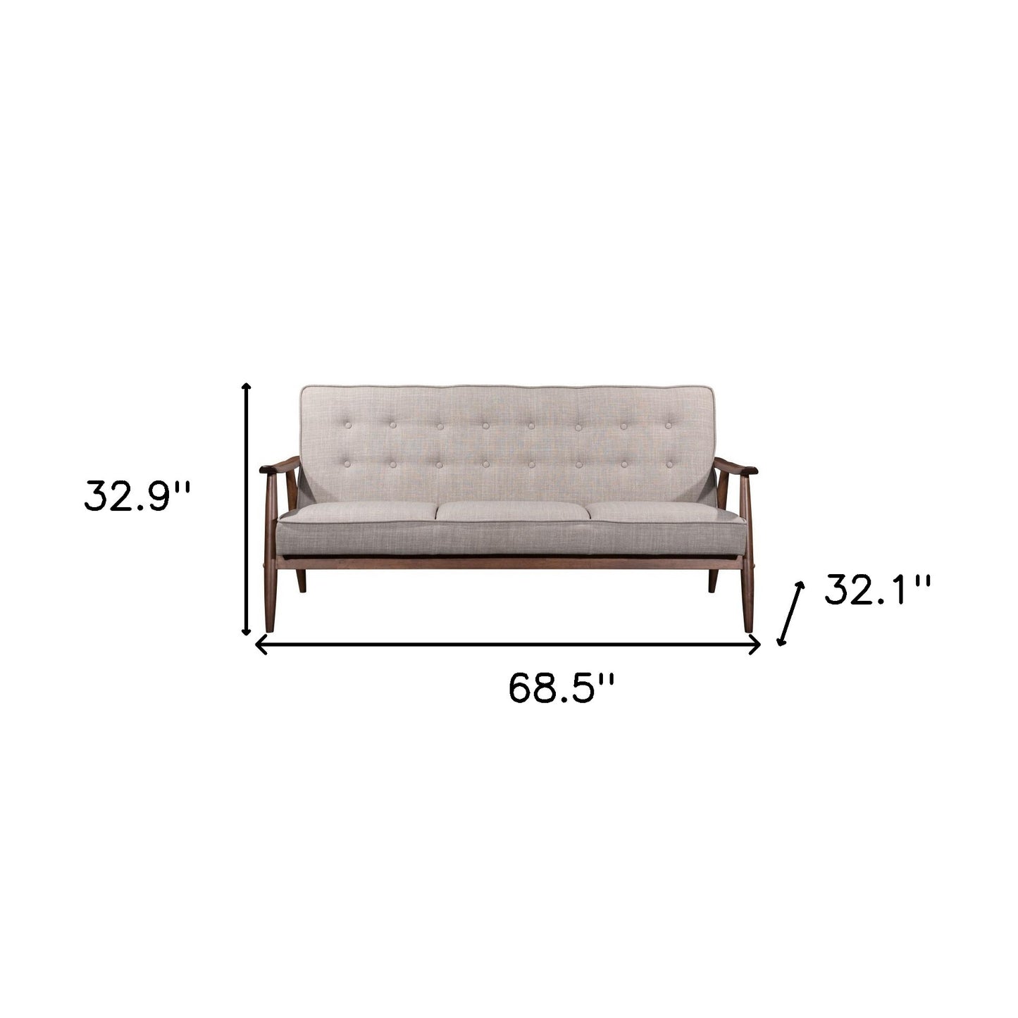 69" Beige Polyester Sofa With Brown Legs-8