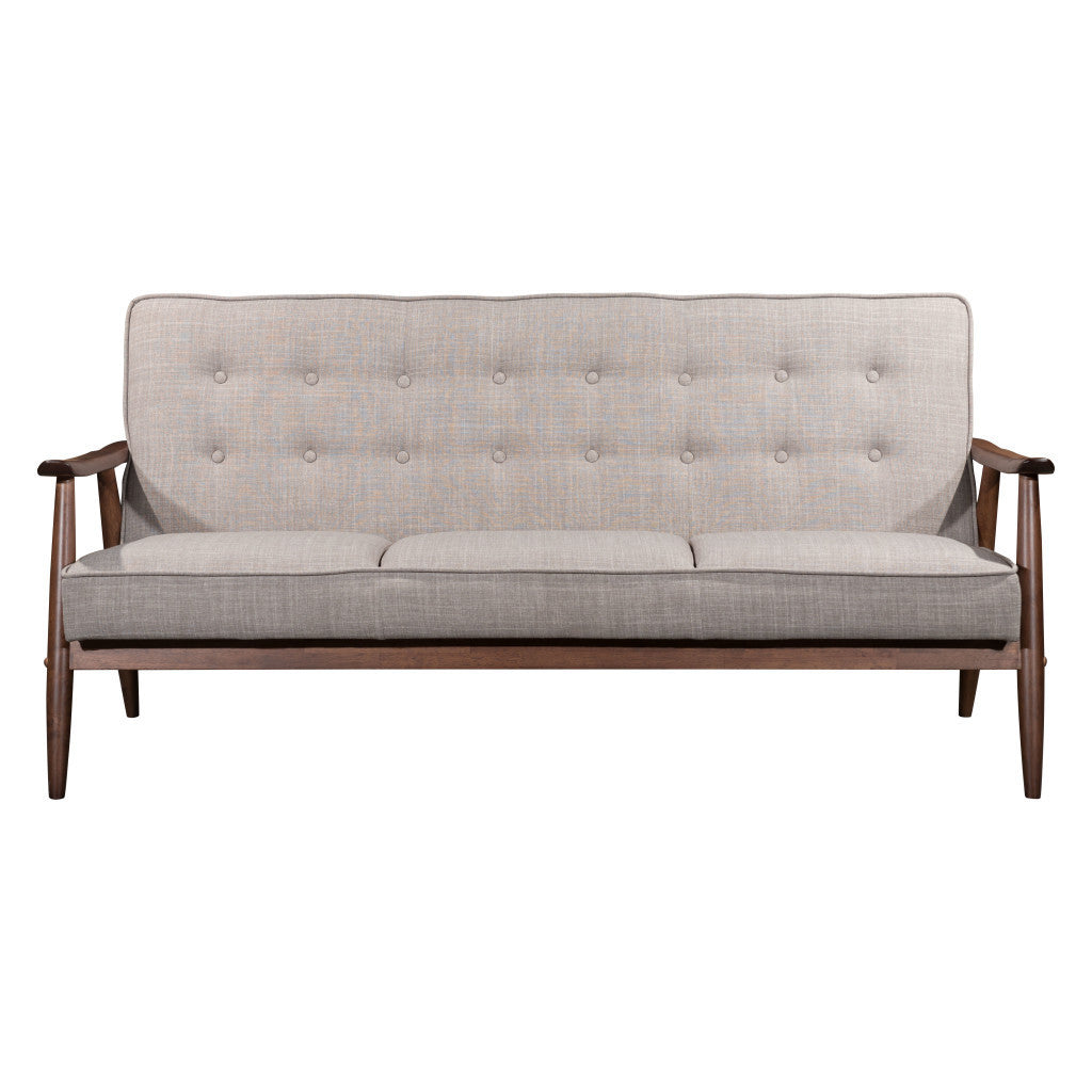 69" Beige Polyester Sofa With Brown Legs-5