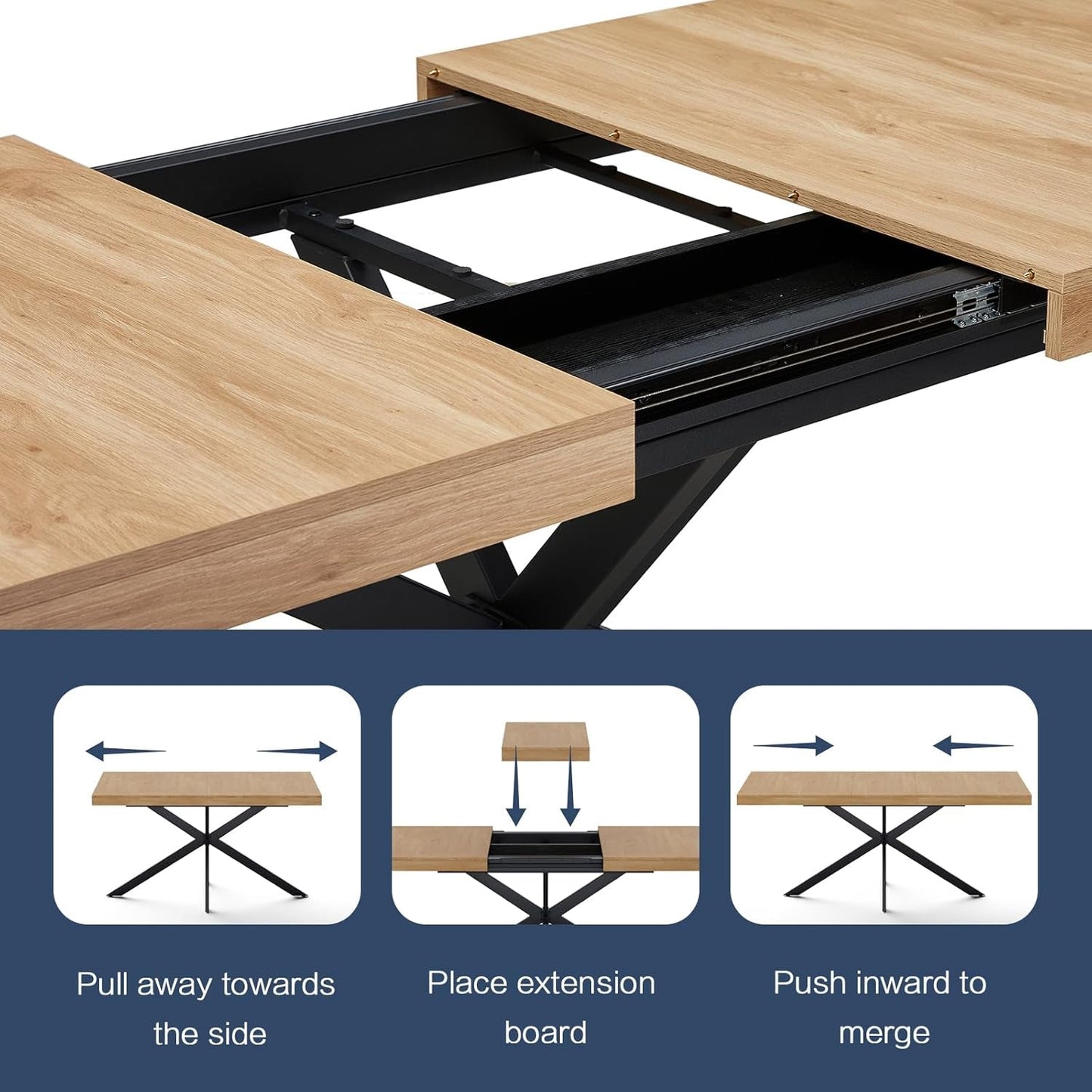 Extendable Wood Dining Table Removable Leaves 55to70in-2