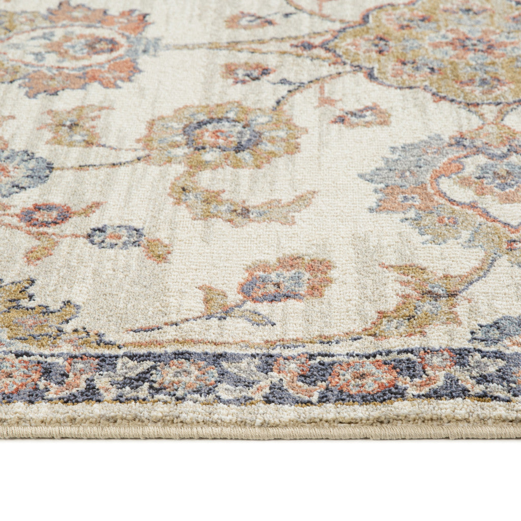 9' X 12' Ivory Tan And Blue Floral Area Rug-4