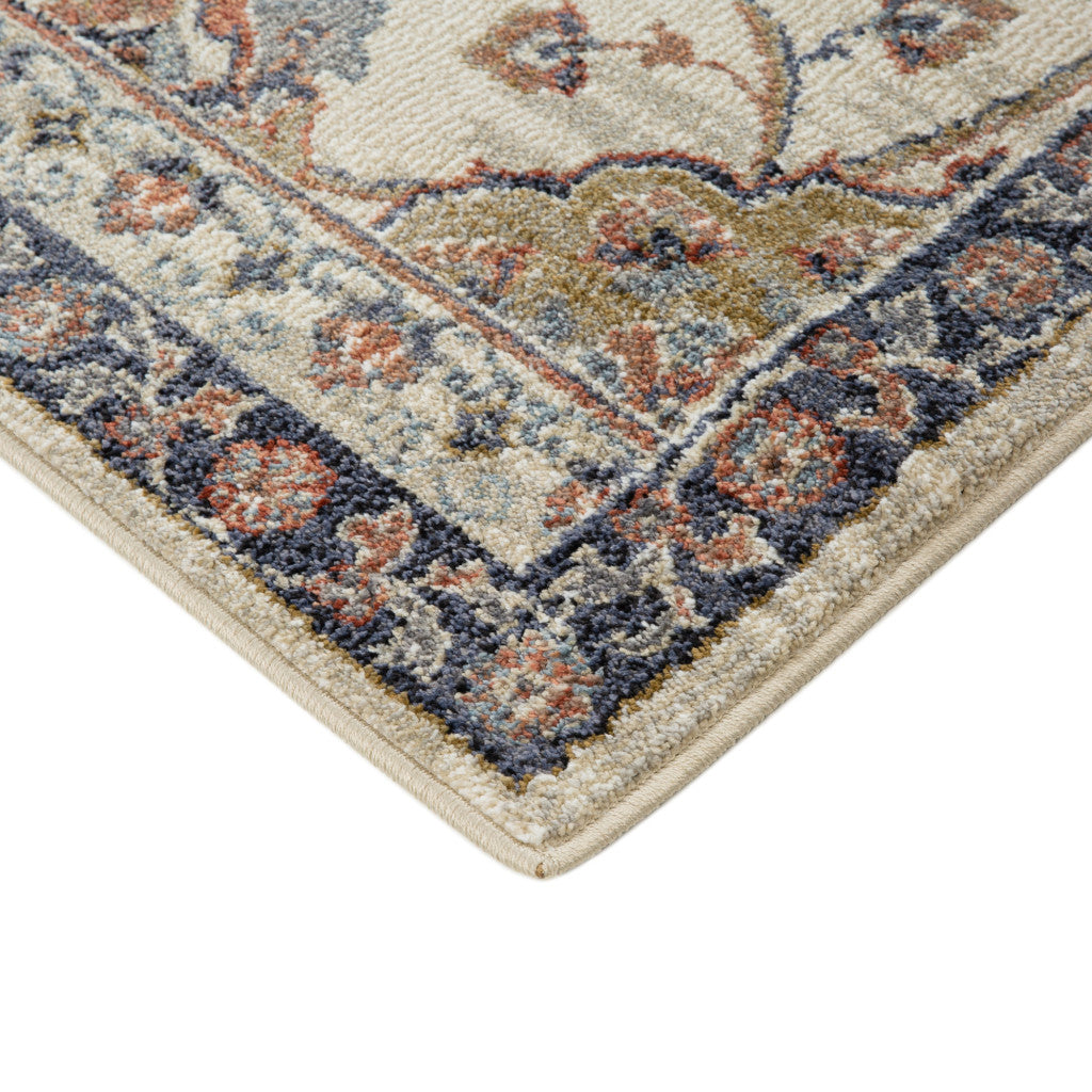 9' X 12' Ivory Tan And Blue Floral Area Rug-5