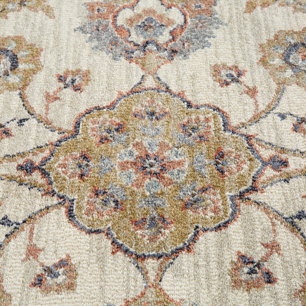 9' X 12' Ivory Tan And Blue Floral Area Rug-6