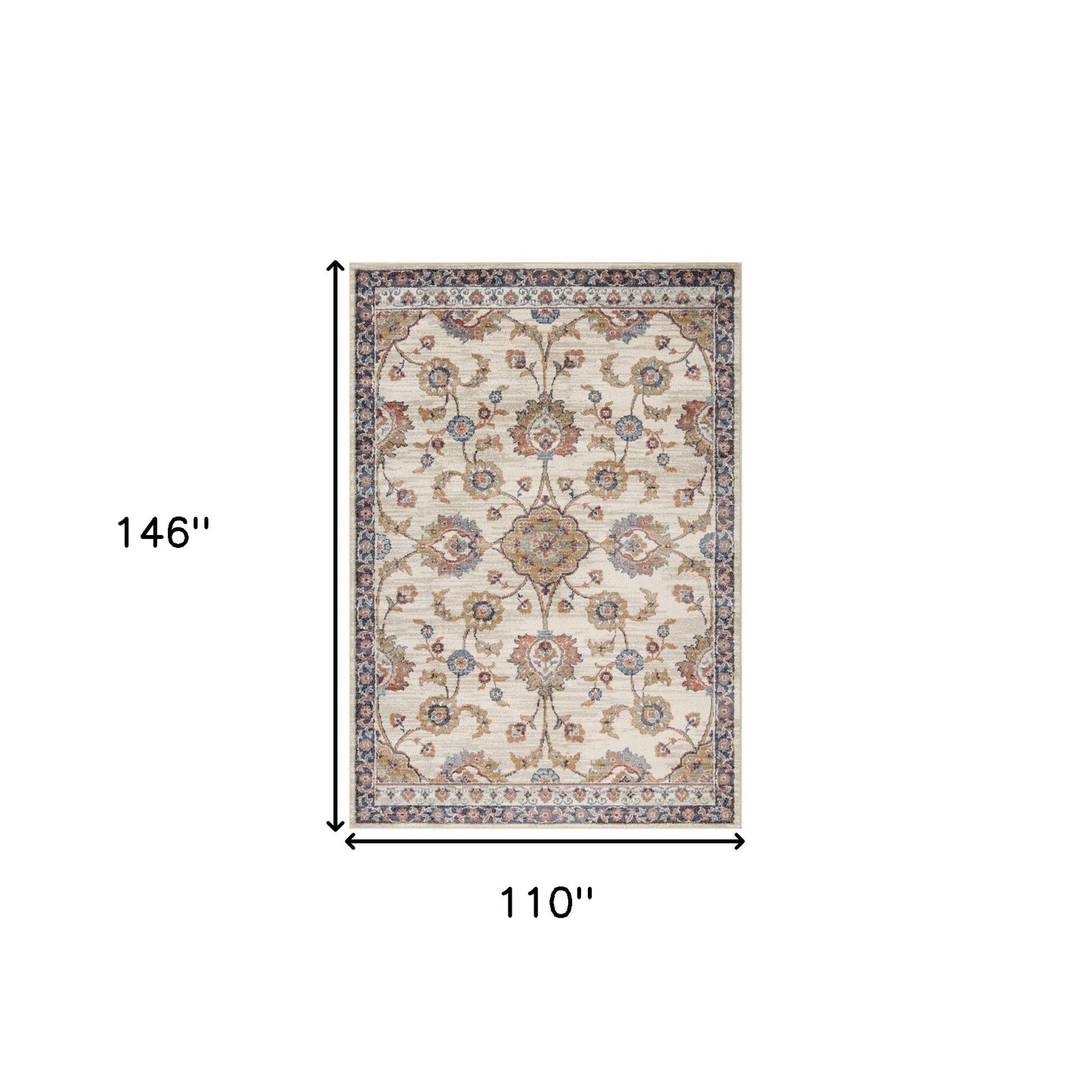 9' X 12' Ivory Tan And Blue Floral Area Rug-2
