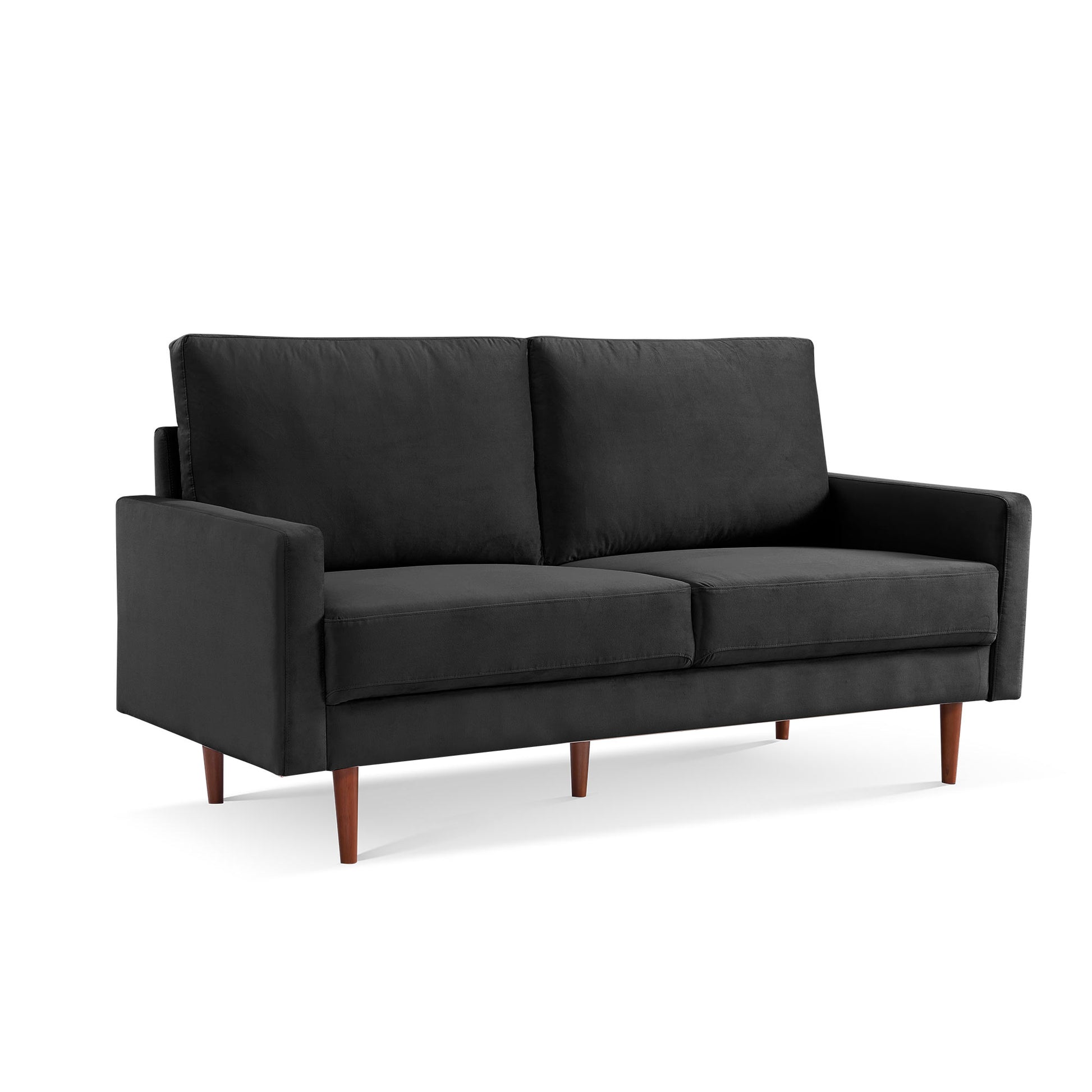 69" Black Velvet Sofa With Dark Brown Legs-2
