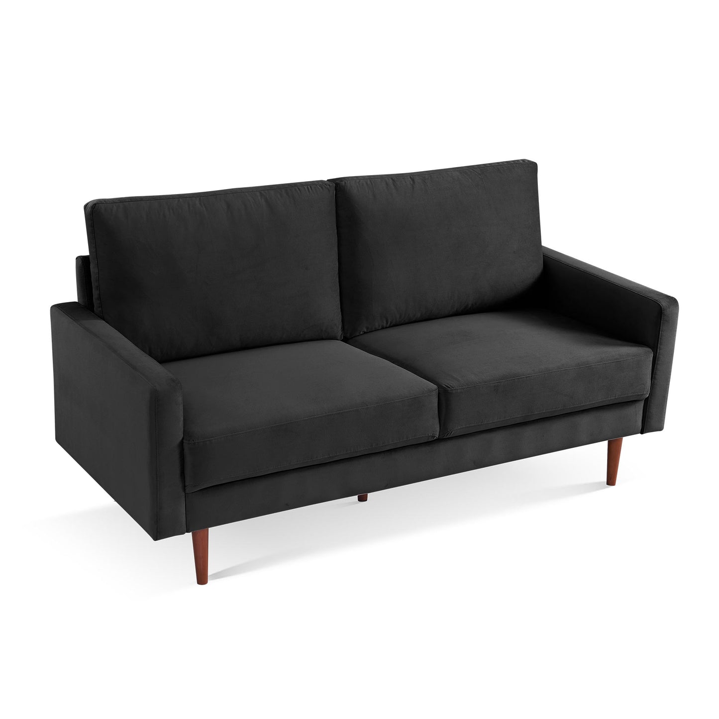 69" Black Velvet Sofa With Dark Brown Legs-3