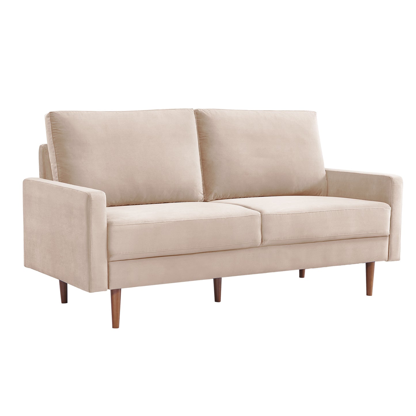 69" Beige Velvet Sofa With Dark Brown Legs-2