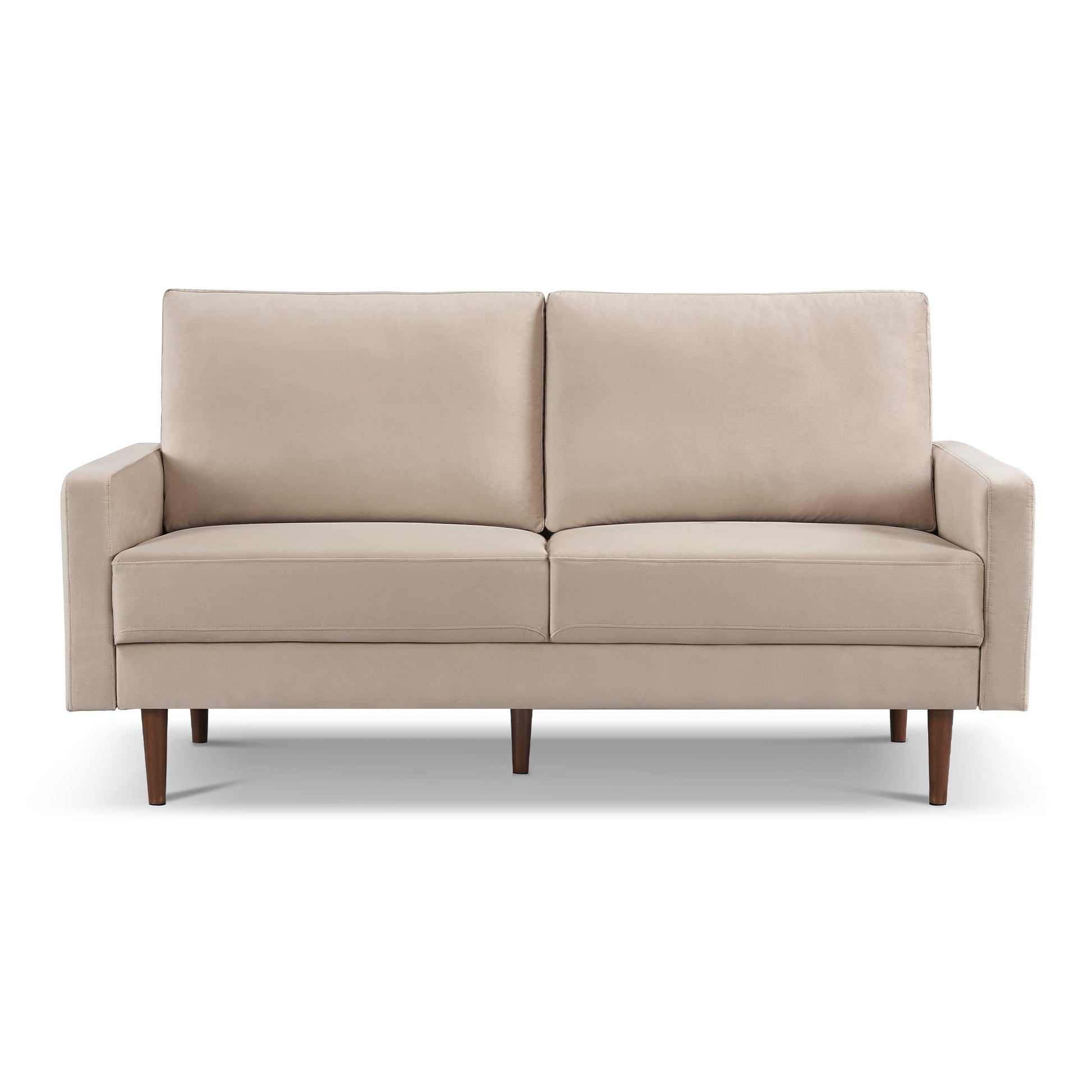 69" Beige Velvet Sofa With Dark Brown Legs-1