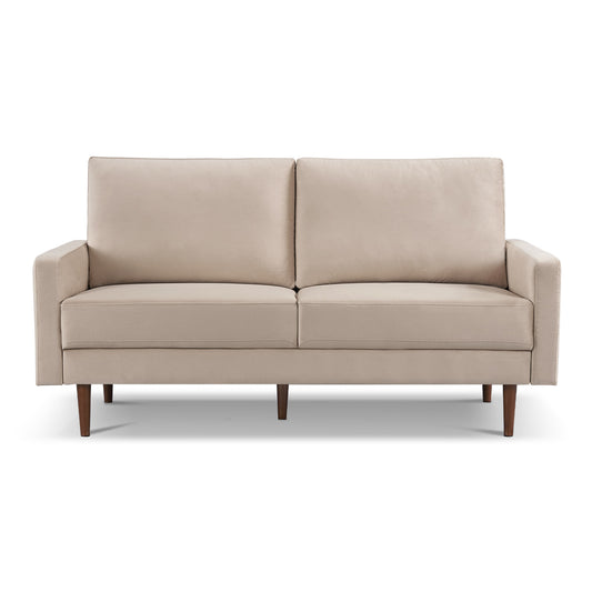 69" Beige Velvet Sofa With Dark Brown Legs-1