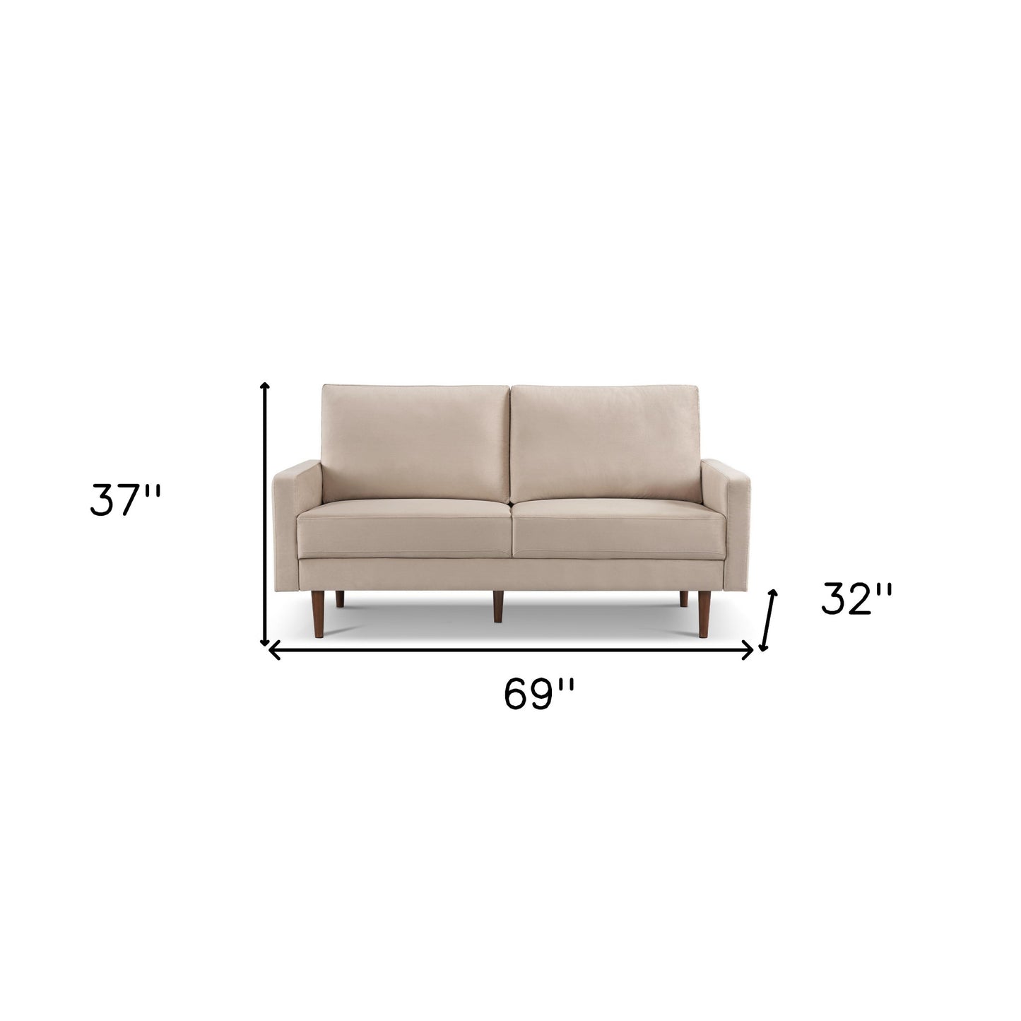 69" Beige Velvet Sofa With Dark Brown Legs-7