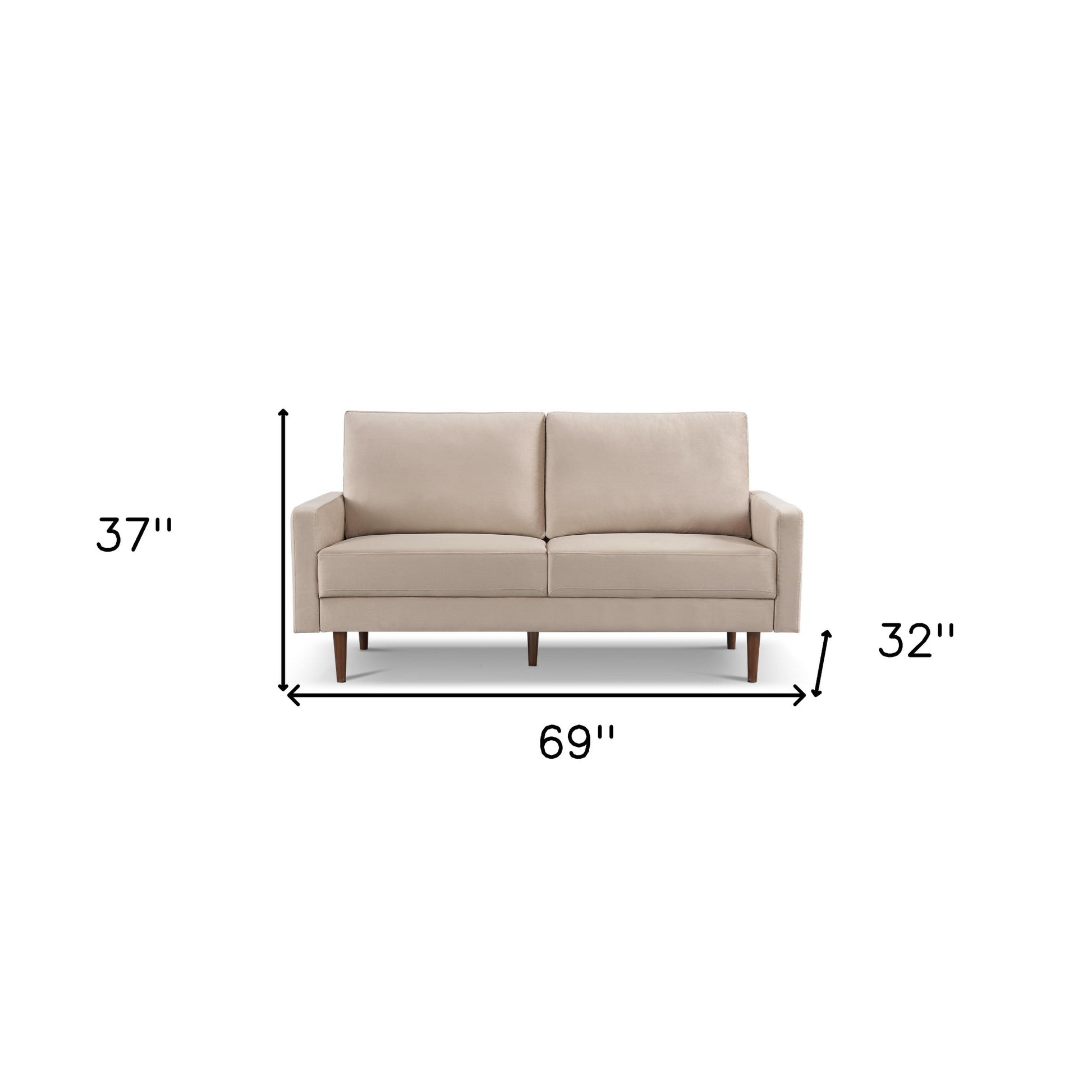 69" Beige Velvet Sofa With Dark Brown Legs-7