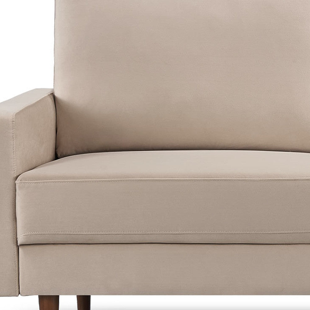 69" Beige Velvet Sofa With Dark Brown Legs-5