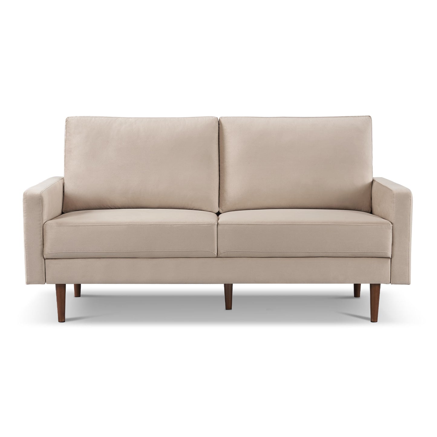 69" Beige Velvet Sofa With Dark Brown Legs-6