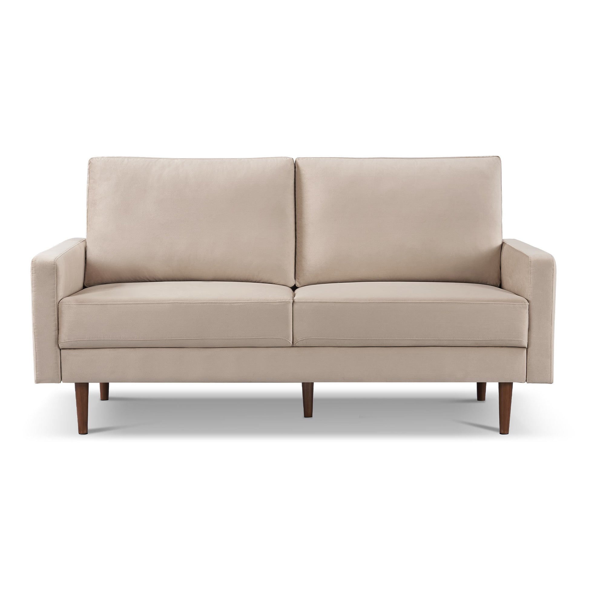 69" Beige Velvet Sofa With Dark Brown Legs-6
