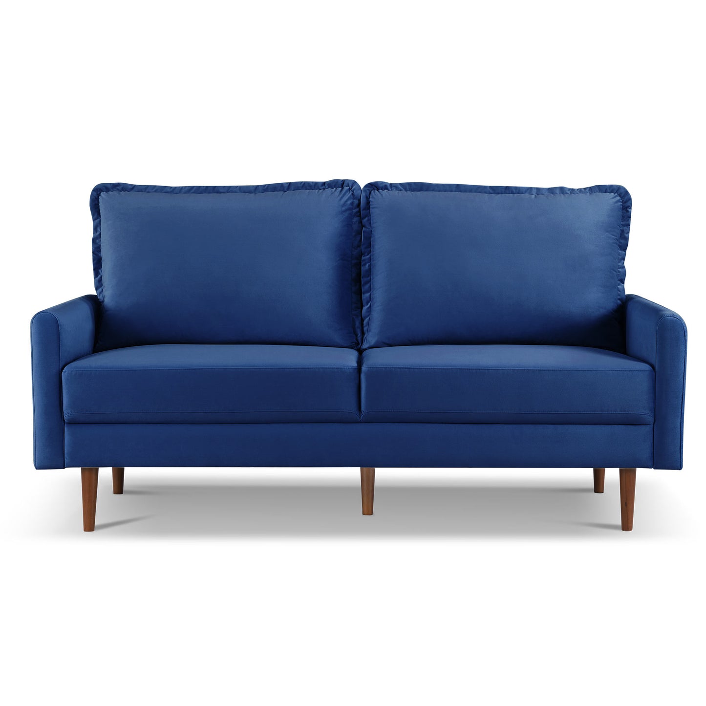 69" Blue Velvet Sofa With Dark Brown Legs-1