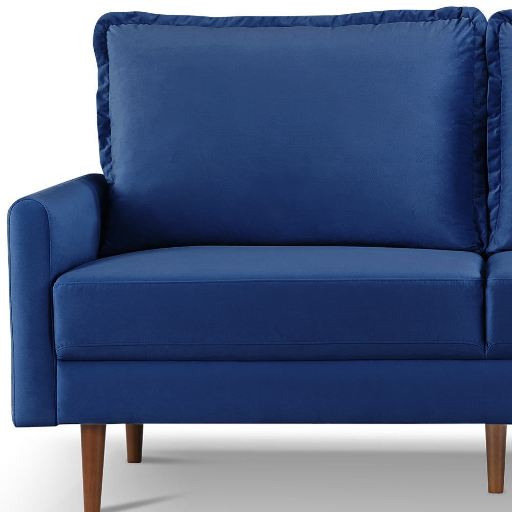 69" Blue Velvet Sofa With Dark Brown Legs-4