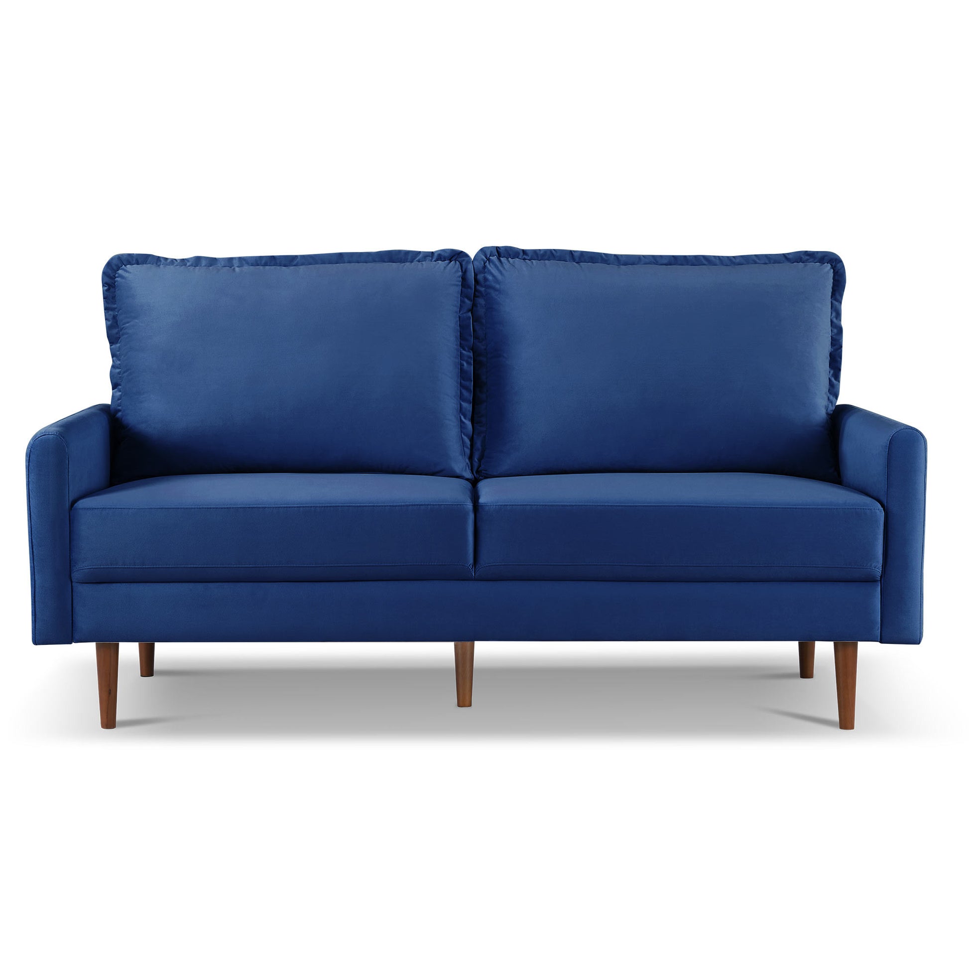 69" Blue Velvet Sofa With Dark Brown Legs-5