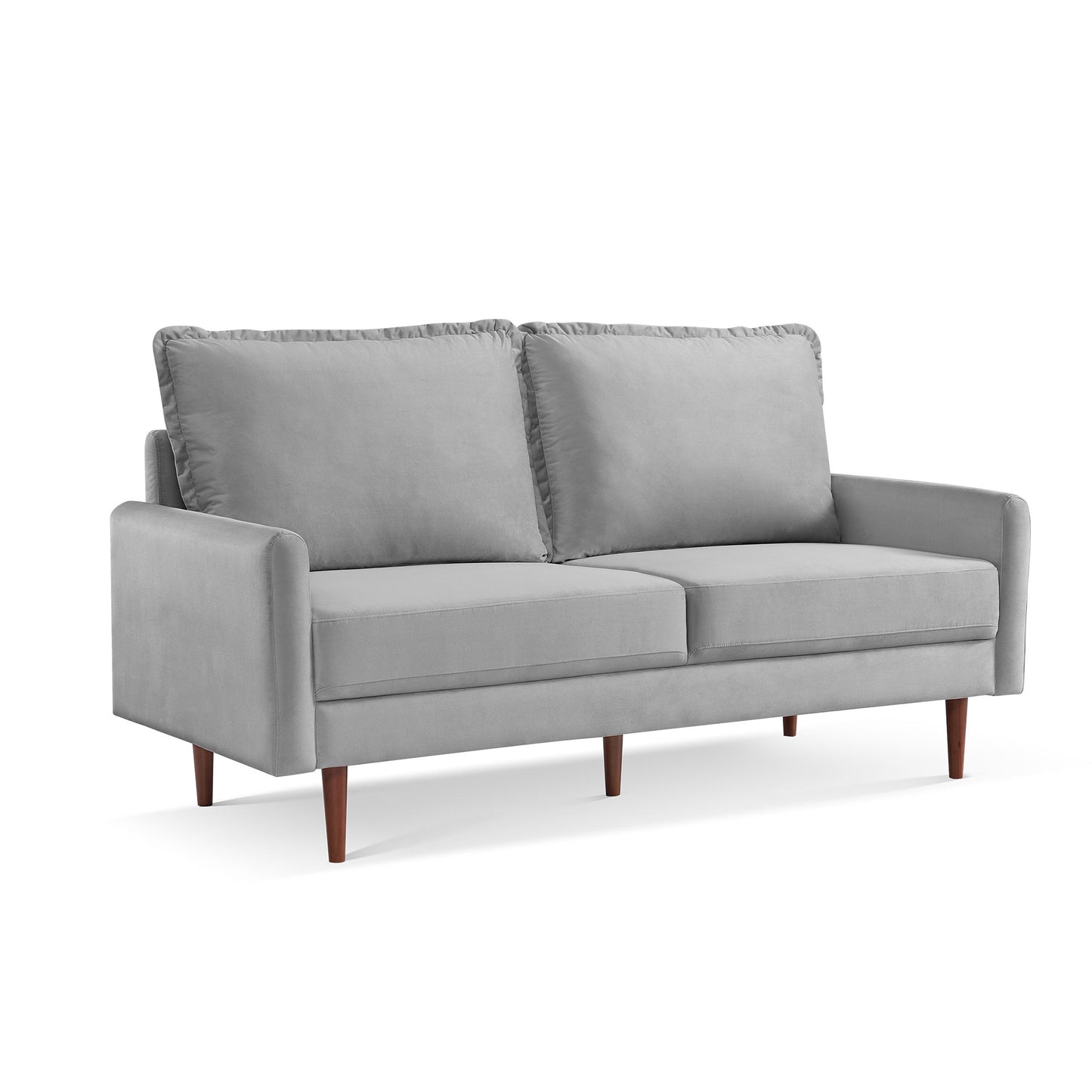 69" Gray Velvet Sofa With Dark Brown Legs-2
