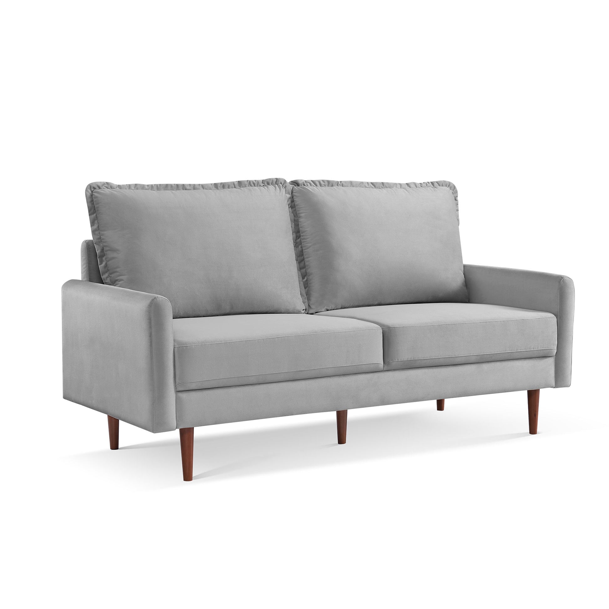 69" Gray Velvet Sofa With Dark Brown Legs-2