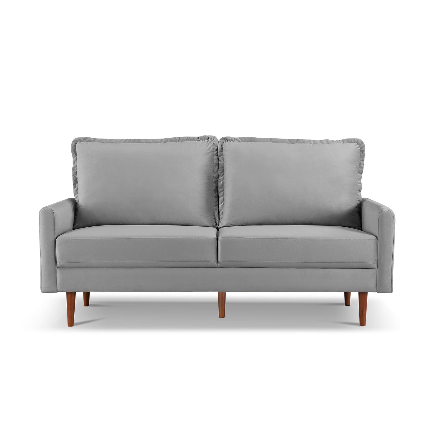 69" Gray Velvet Sofa With Dark Brown Legs-1