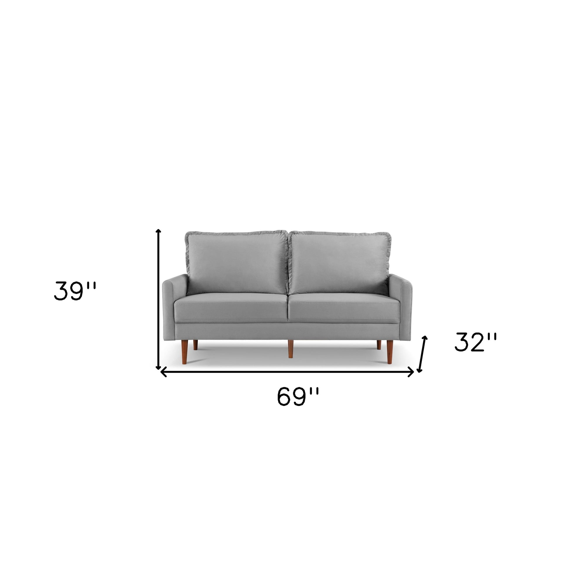 69" Gray Velvet Sofa With Dark Brown Legs-6