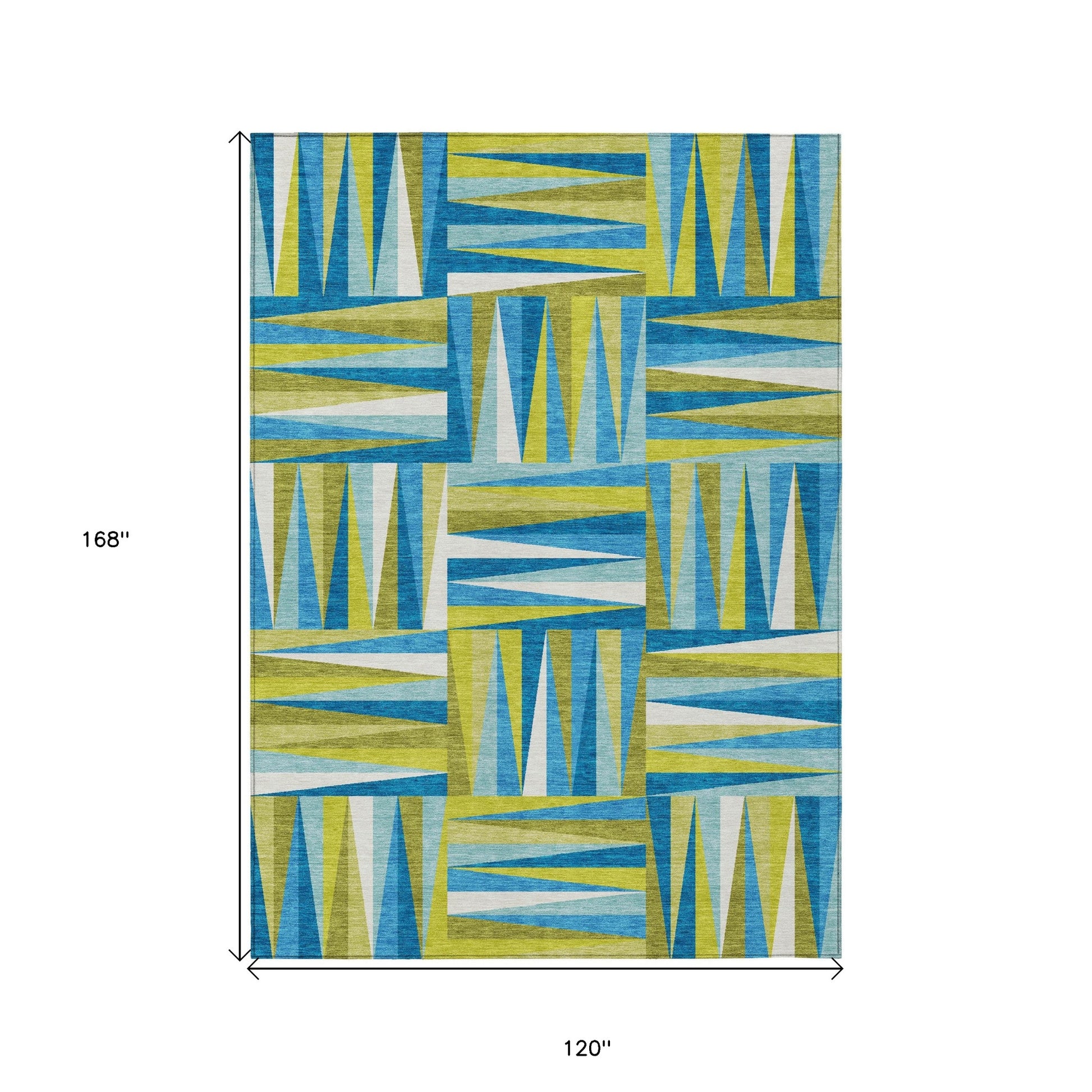 10' X 14' Teal Blue Green And Ivory Geometric Washable Indoor Outdoor Area Rug-2