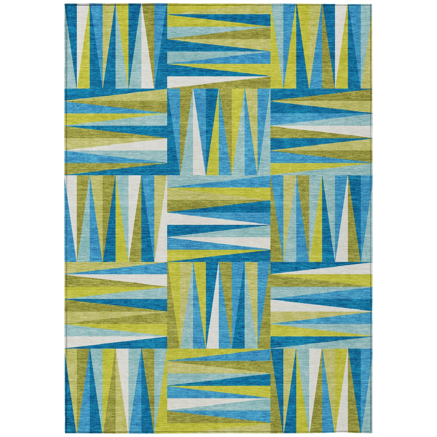 10' X 14' Teal Blue Green And Ivory Geometric Washable Indoor Outdoor Area Rug-1