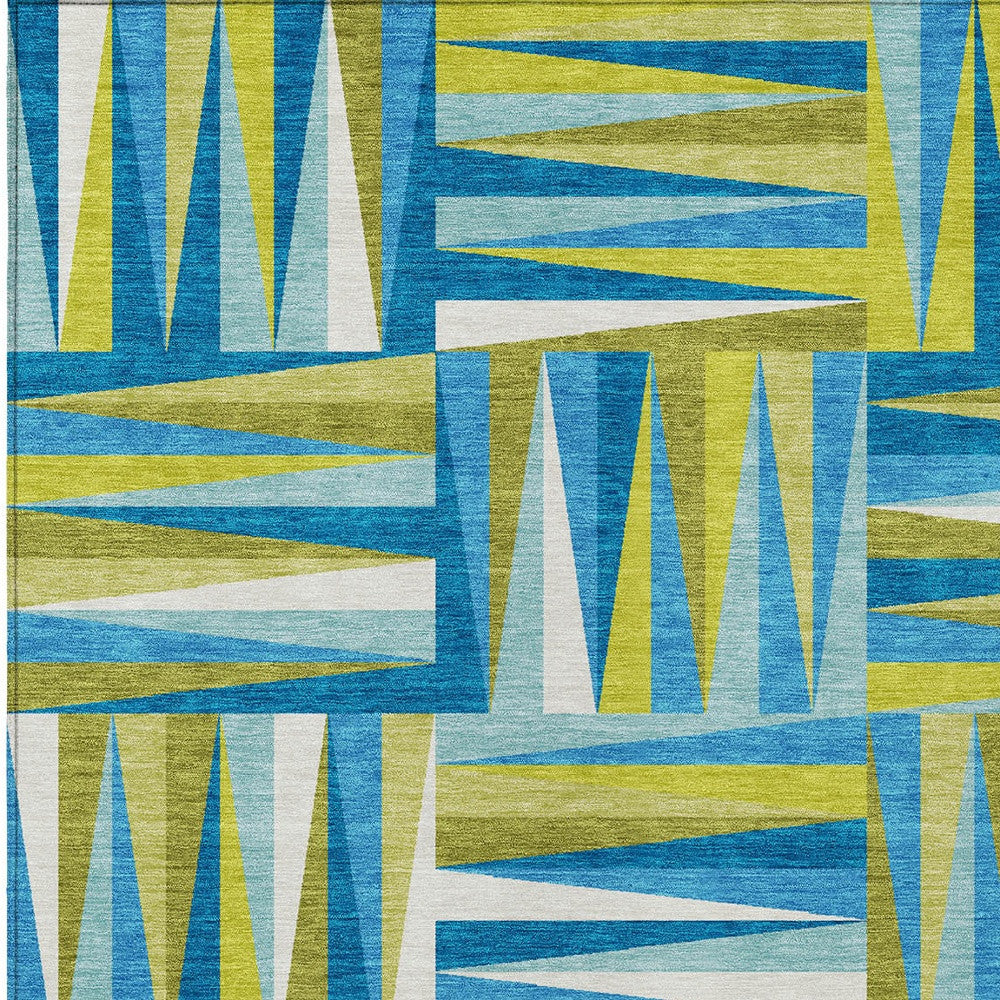 10' X 14' Teal Blue Green And Ivory Geometric Washable Indoor Outdoor Area Rug-4