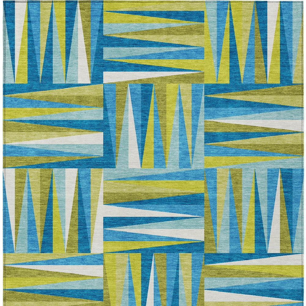 10' X 14' Teal Blue Green And Ivory Geometric Washable Indoor Outdoor Area Rug-6