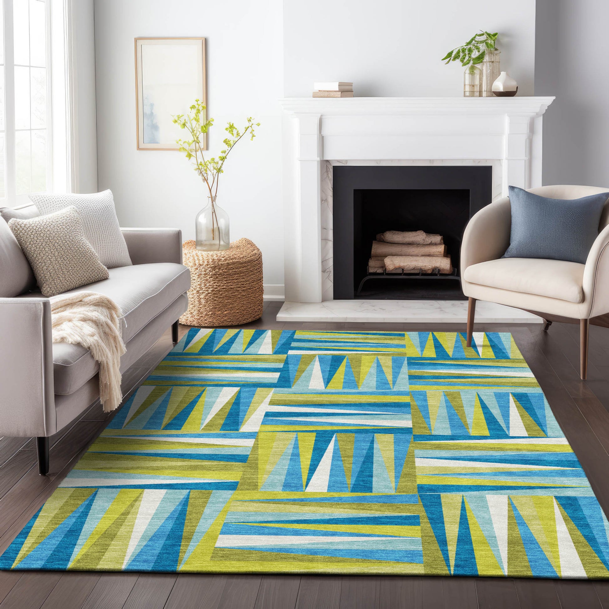 10' X 14' Teal Blue Green And Ivory Geometric Washable Indoor Outdoor Area Rug-8