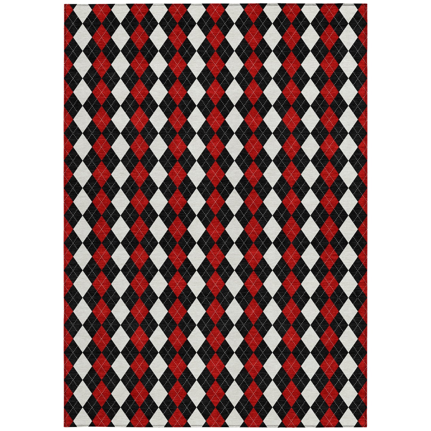 10' X 14' Black Red And White Argyle Washable Indoor Outdoor Area Rug-2