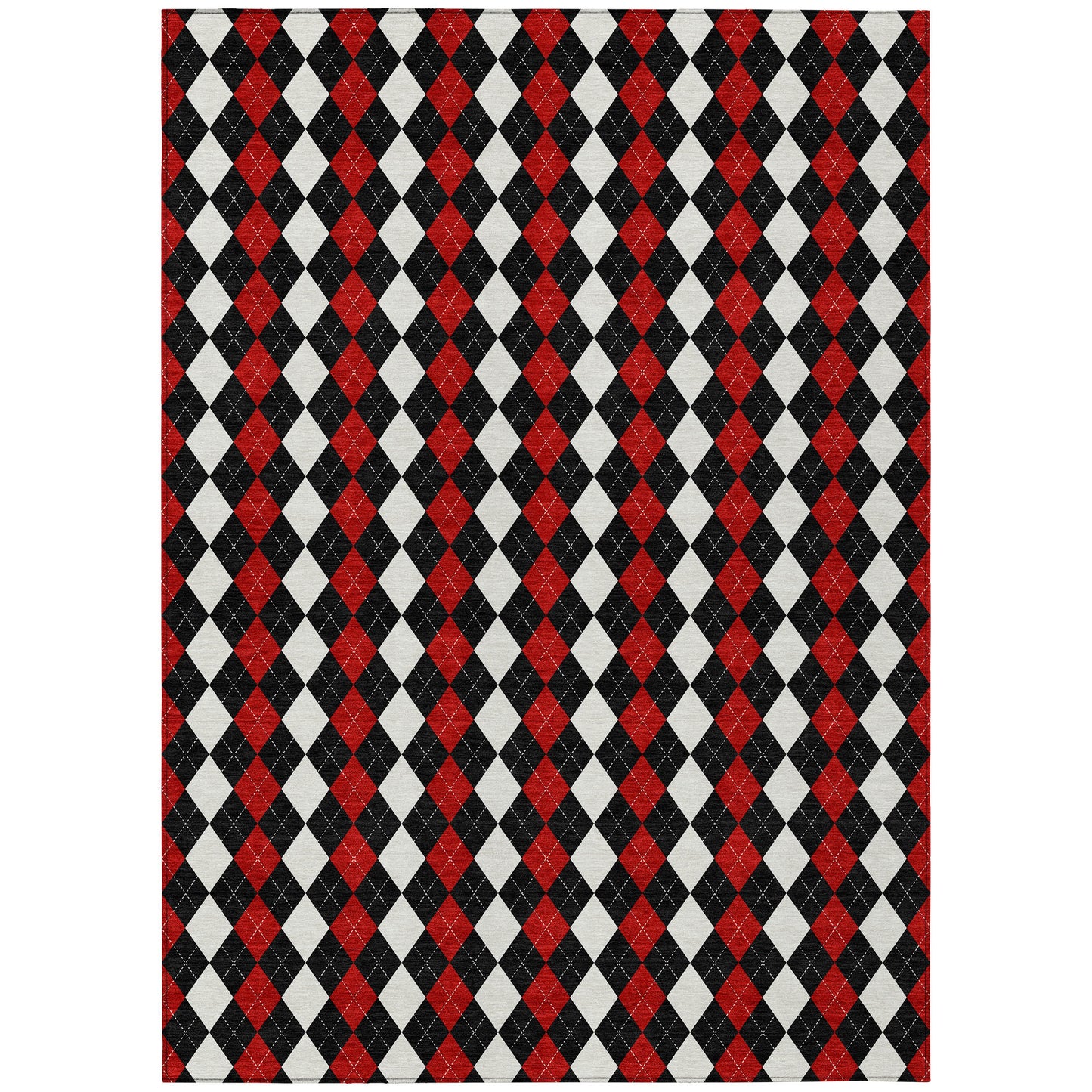 10' X 14' Black Red And White Argyle Washable Indoor Outdoor Area Rug-0