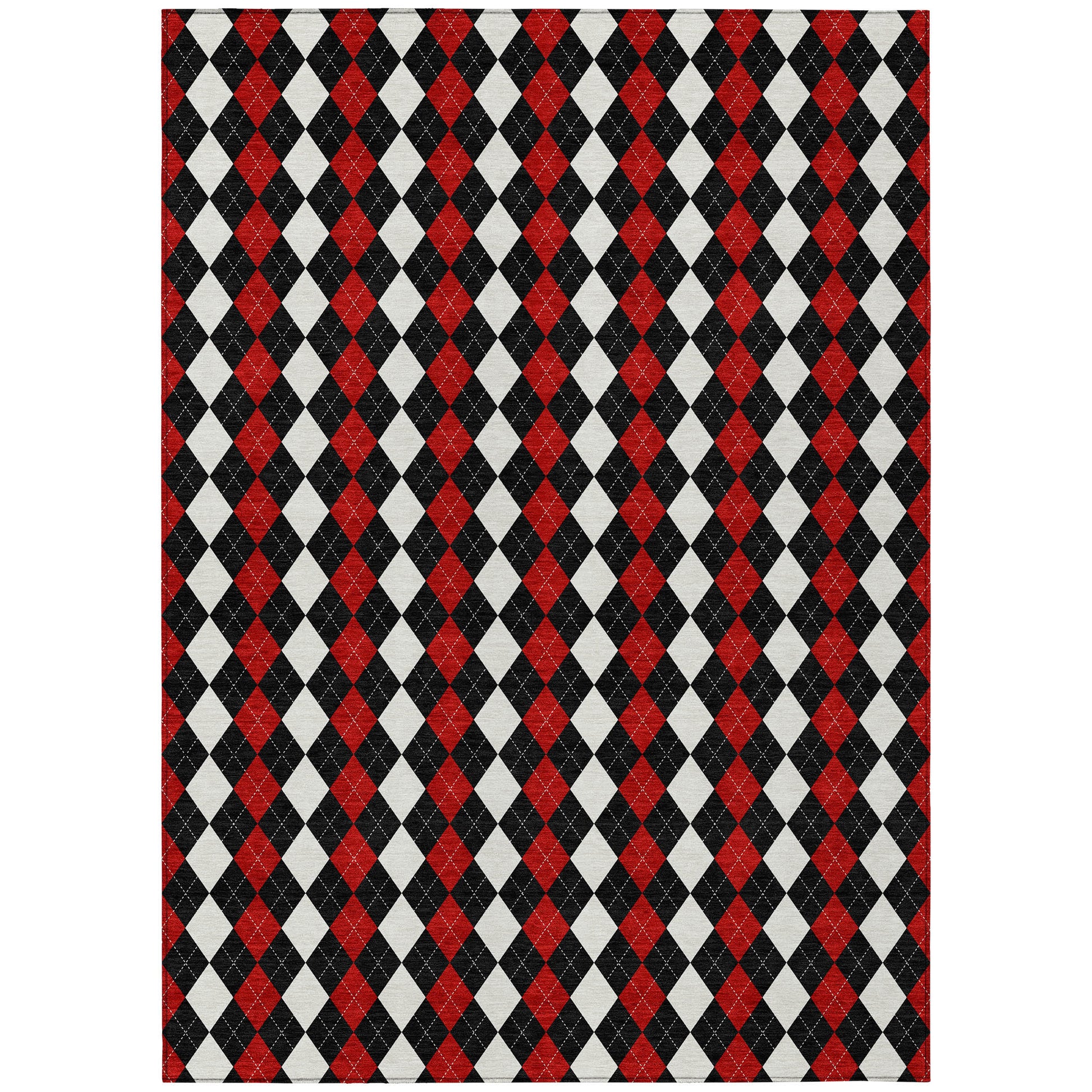 10' X 14' Black Red And White Argyle Washable Indoor Outdoor Area Rug-0