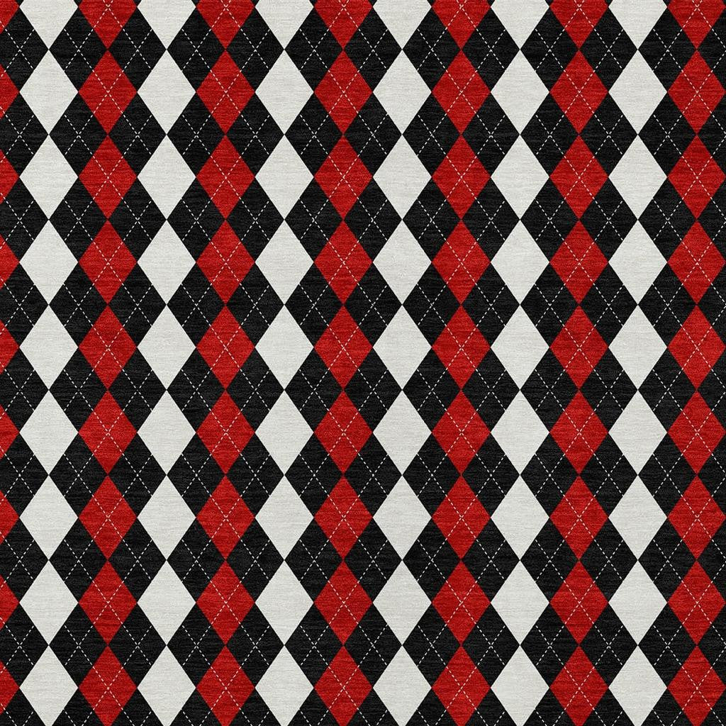 10' X 14' Black Red And White Argyle Washable Indoor Outdoor Area Rug-3