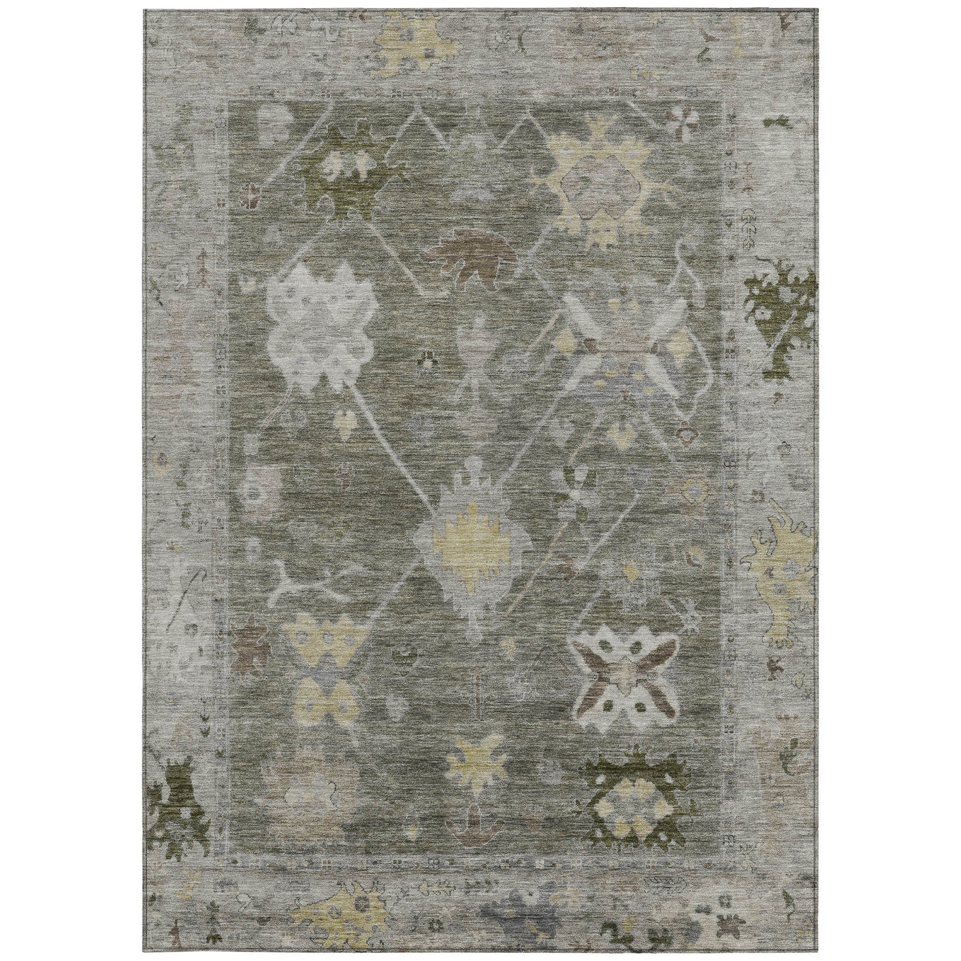 10' X 14' Pewter And Gold Tribal Washable Indoor Outdoor Area Rug-3
