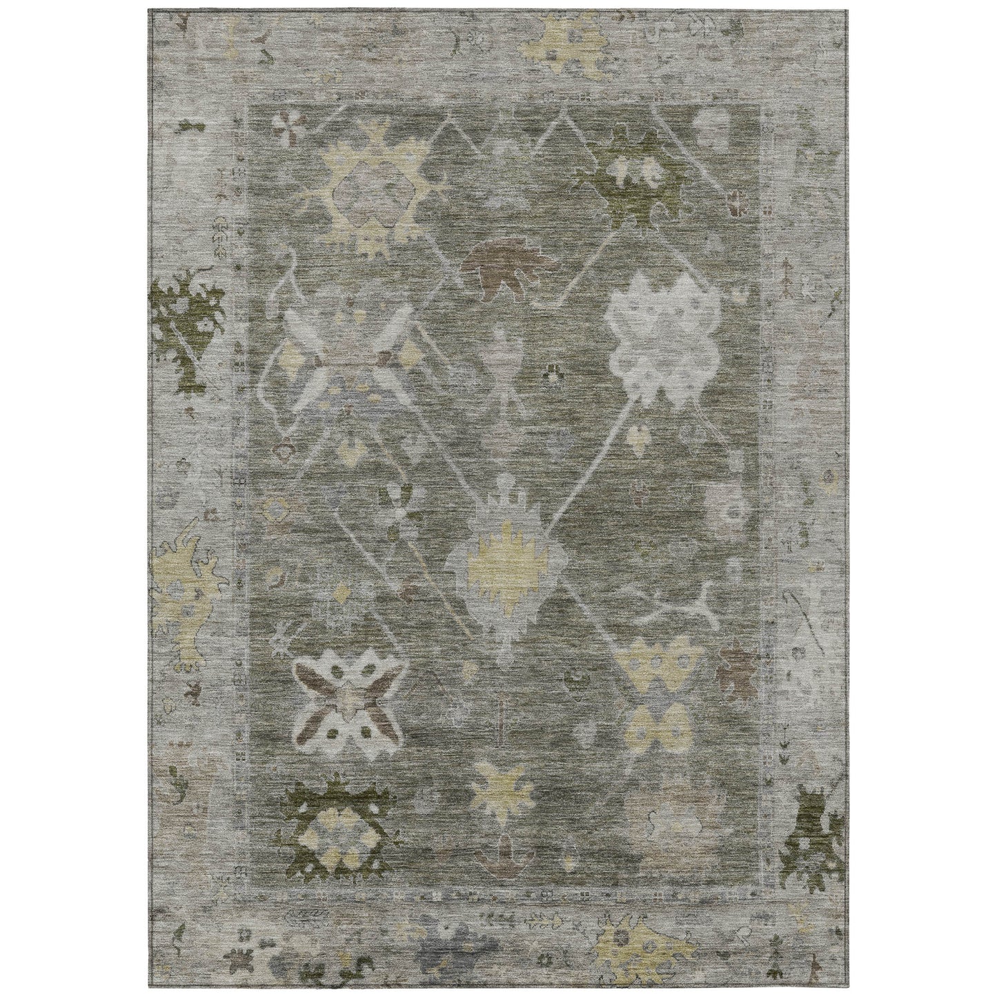 10' X 14' Pewter And Gold Tribal Washable Indoor Outdoor Area Rug-0