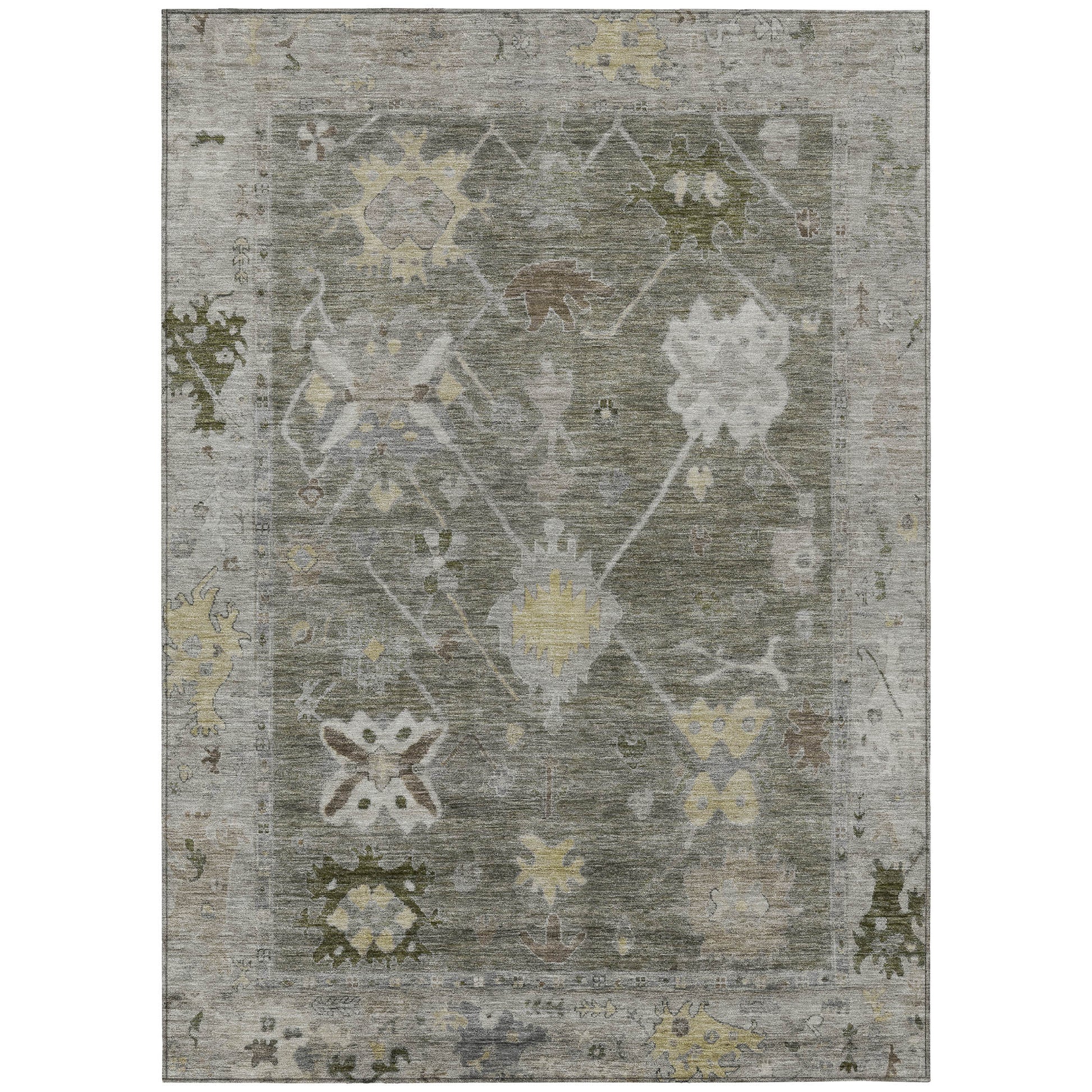 10' X 14' Pewter And Gold Tribal Washable Indoor Outdoor Area Rug-0