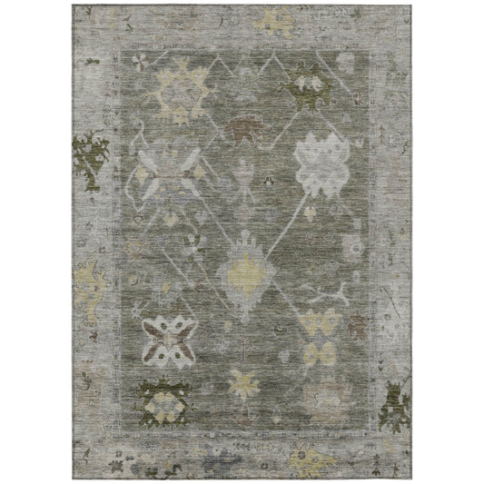 10' X 14' Pewter And Gold Tribal Washable Indoor Outdoor Area Rug-0
