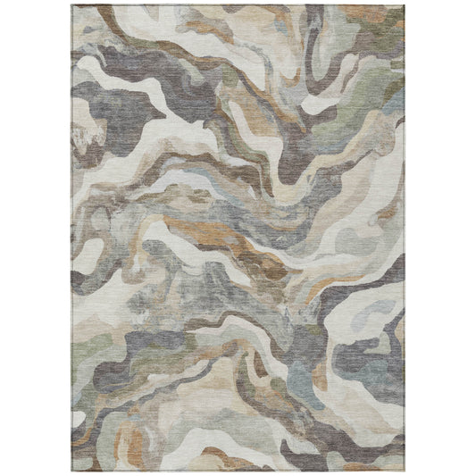 10' X 14' Khaki Ivory And Beige Abstract Washable Indoor Outdoor Area Rug-0