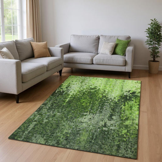 9' X 12' Green And Gray Abstract Washable Area Rug With UV Protection-0