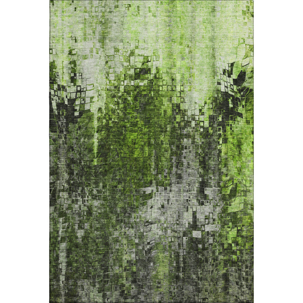 9' X 12' Green And Gray Abstract Washable Area Rug With UV Protection-1