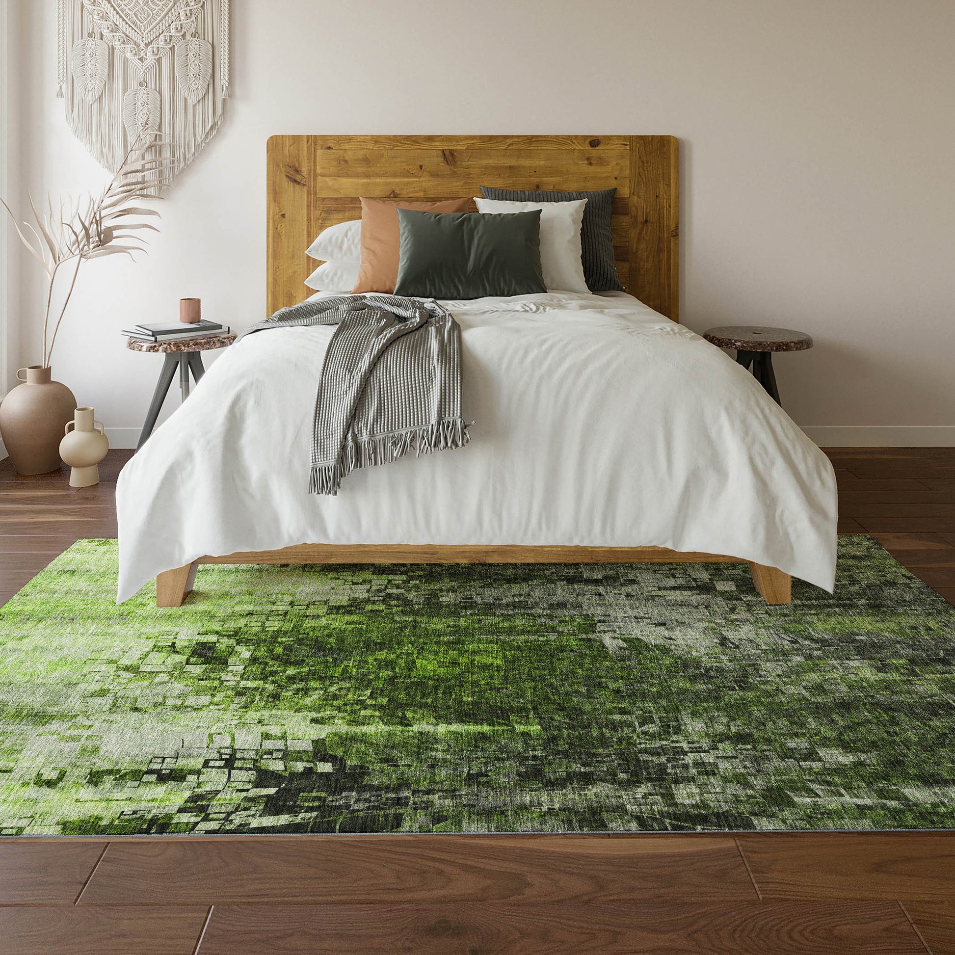 9' X 12' Green And Gray Abstract Washable Area Rug With UV Protection-6