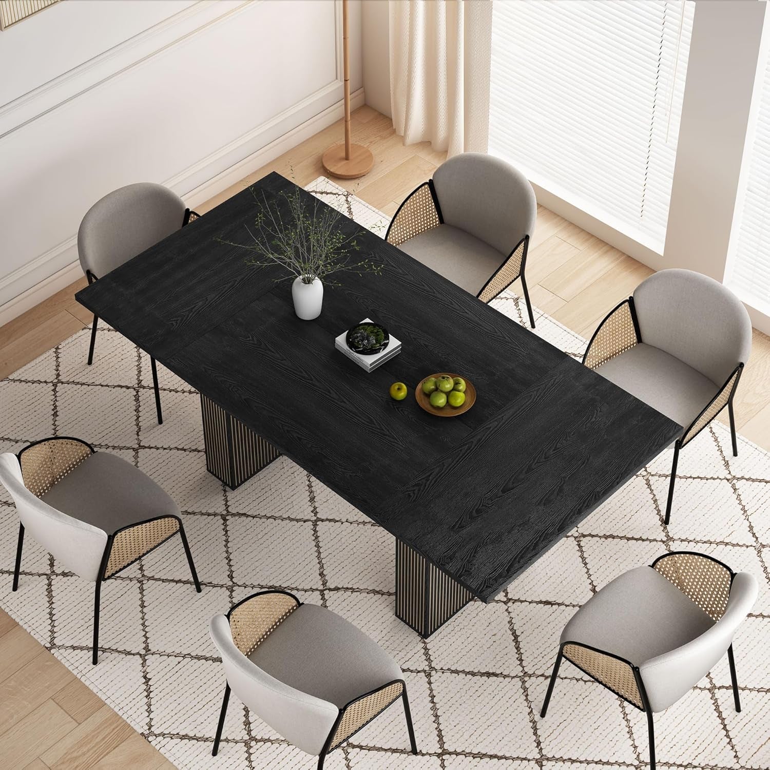 78 Inch Dining Table for 6 8 10, Modern Farmhouse Rectangular Kitchen Table, Dining Room Long Tables with Wood Strip Base for Kitchen Living Room (Black)-2