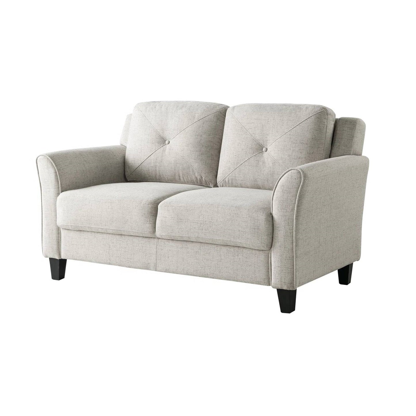 Modern Upholstered Loveseat Sofa in Cream Microfiber with Button Tufted Cushions-1