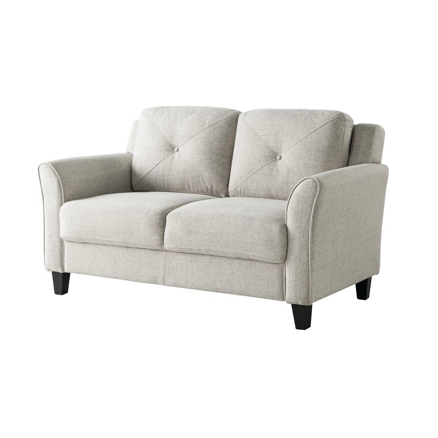 Modern Upholstered Loveseat Sofa in Cream Microfiber with Button Tufted Cushions-1