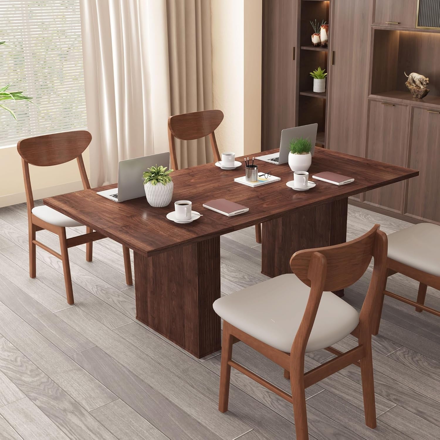78 Inch Dining Table for 6 8 10, Modern Farmhouse Rectangular Kitchen Table, Long Dining Room Tables with Wood Strip Base for Kitchen Living Room (Walnut)-3